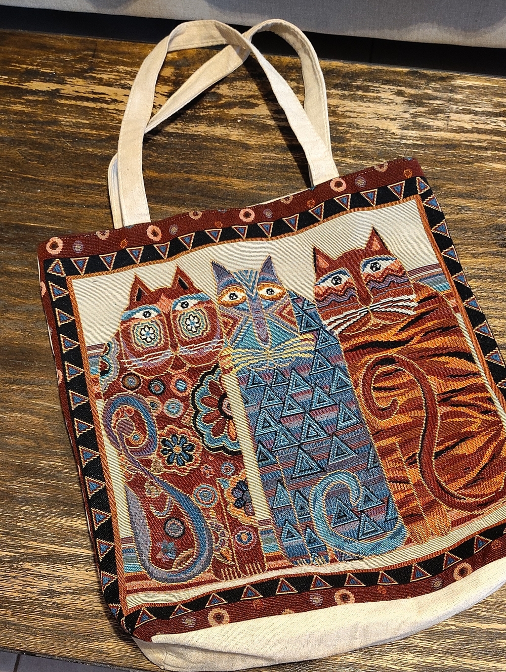Source Unknown Multicolor Cat Tapestry Large Tote Bag